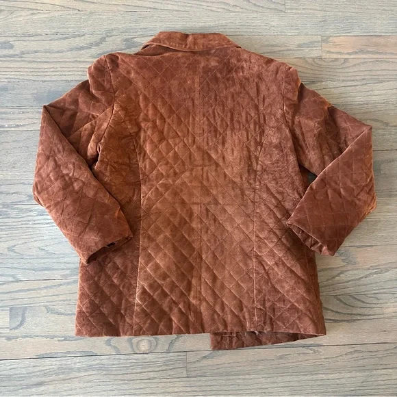 100% Leather Jacket Brown Chore Coat Quilted Women’s Medium Boxy Western - Picture 5 of 8